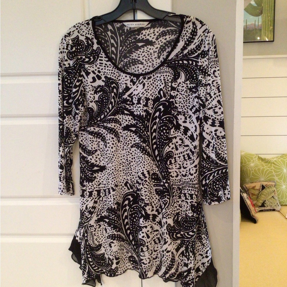 Peter Nygard Women’s Size S Small Black & White Paisley Pattern Tunic 3/4 Sleeve